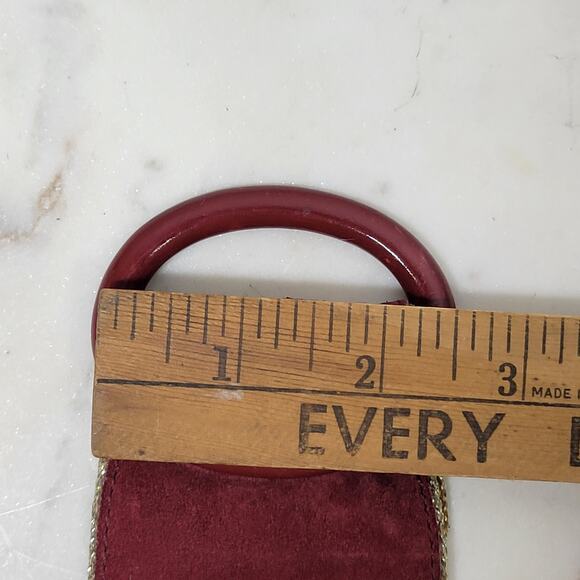 VTG Yves Saint Laurent Suede Belt 75/30 Burgundy Red Bakelite Buckle Gold Trim main image 4
